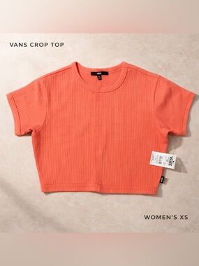 Vans Ribbed Crop Top Womens XS Coral Orange Fitted Short Sleeve Casual Tee